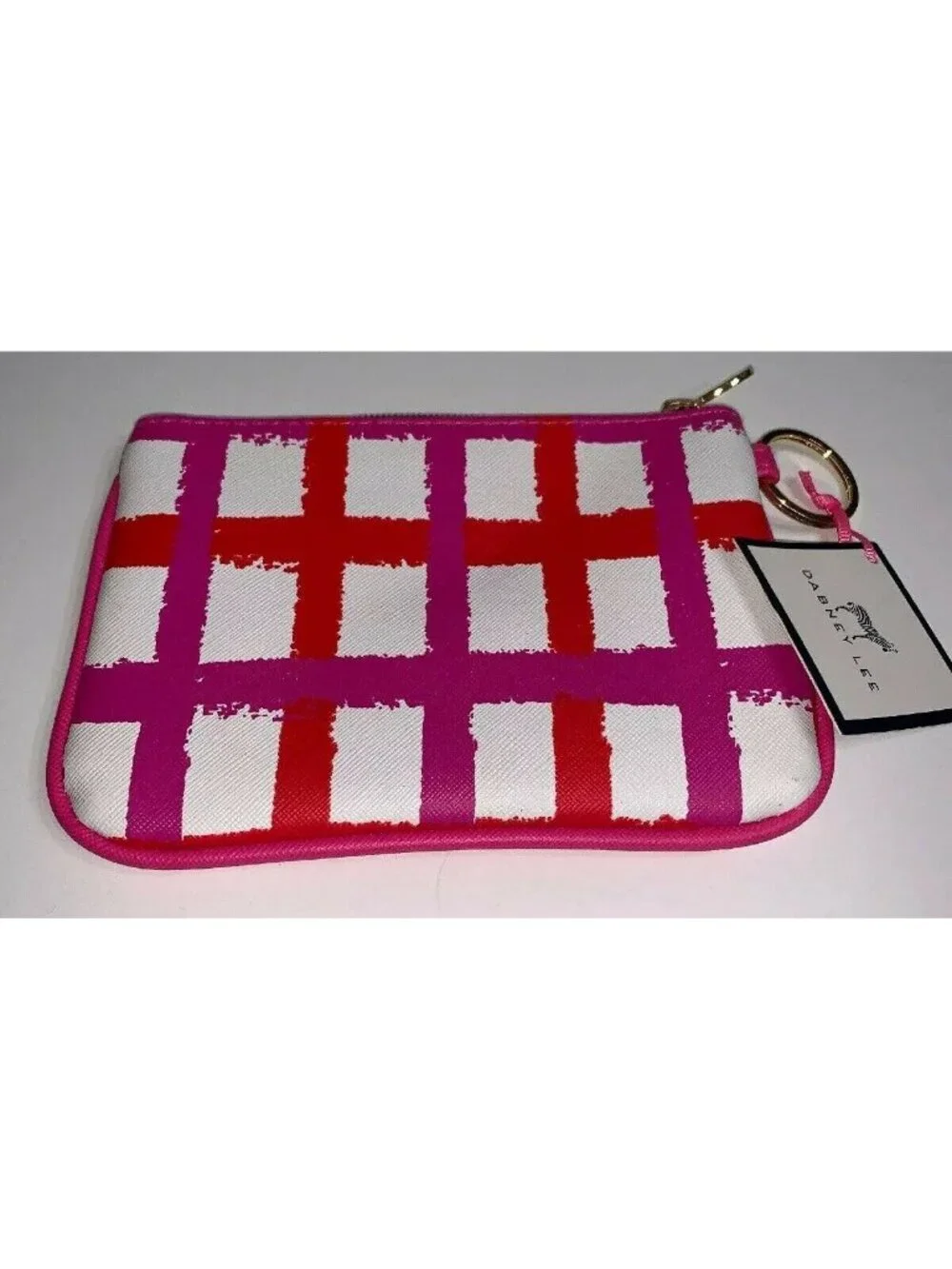 NWT Dabney Lee Makeup Bag Pouch Pink Red Plaid Heart